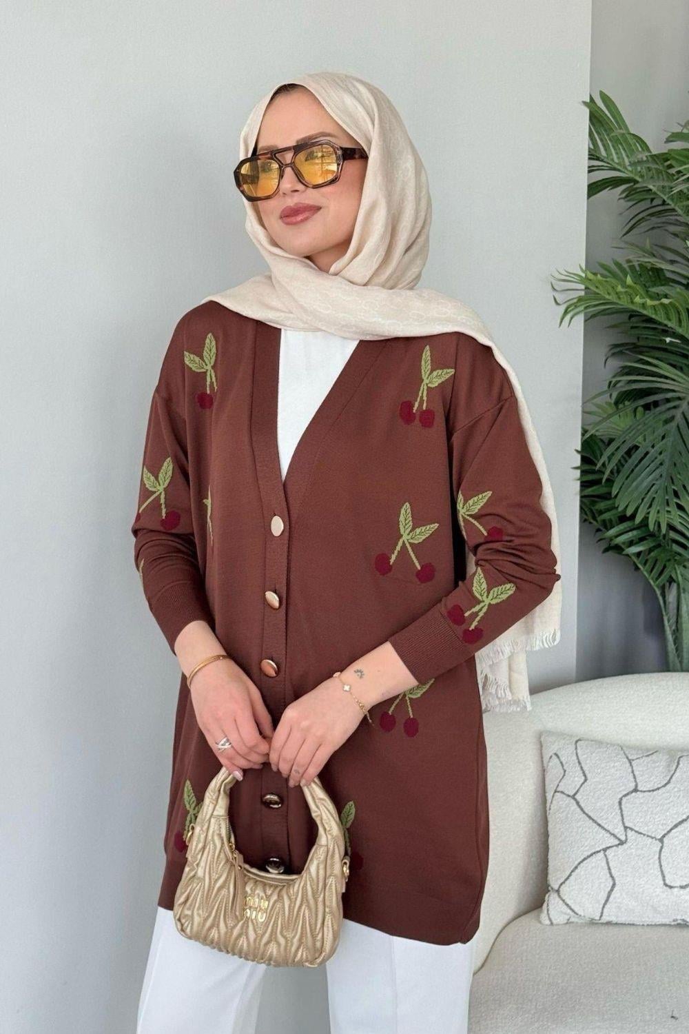 Kirazlı Merserize Hırka Kahverengi 25100 