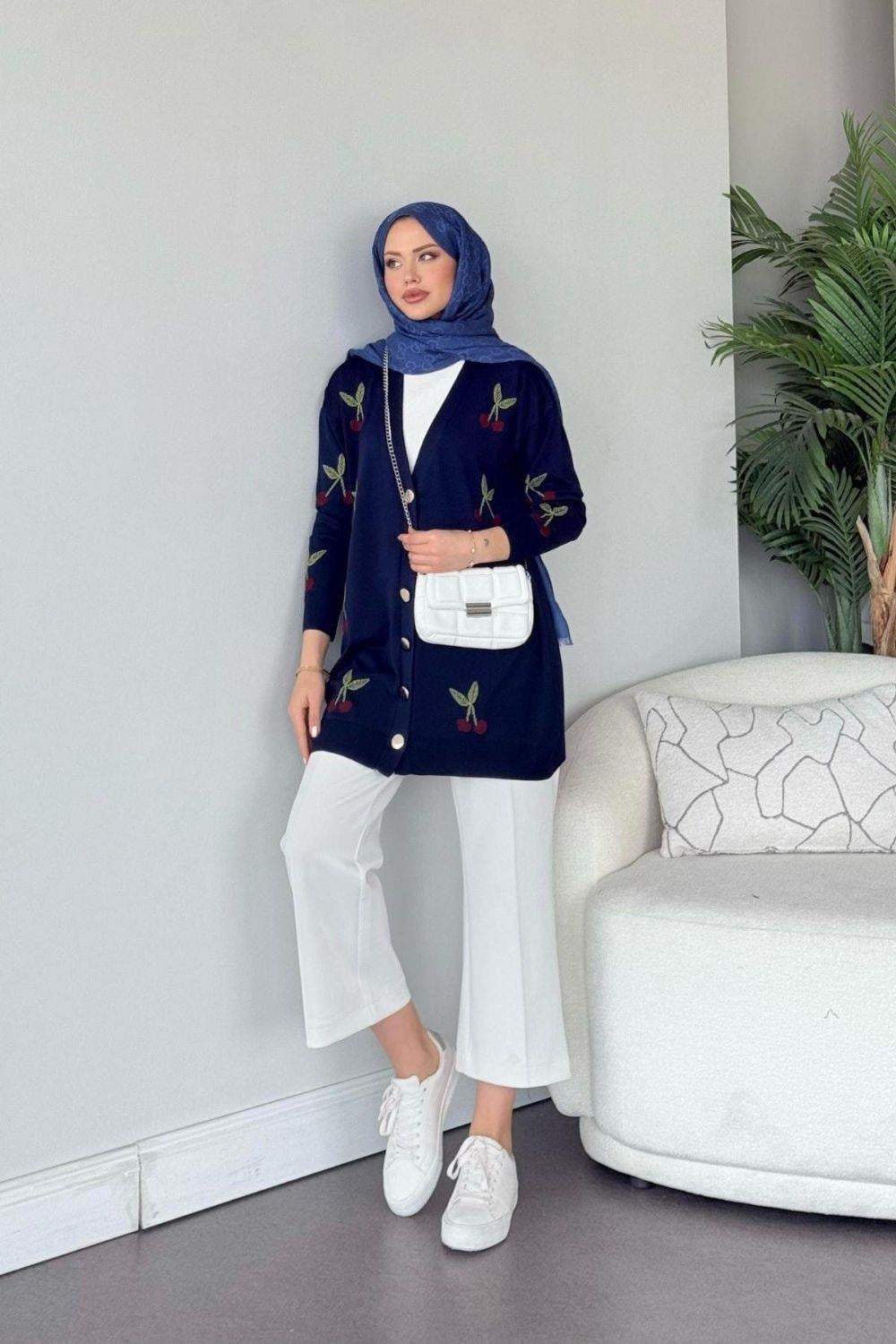 Kirazlı Merserize Hırka Lacivert 25100 
