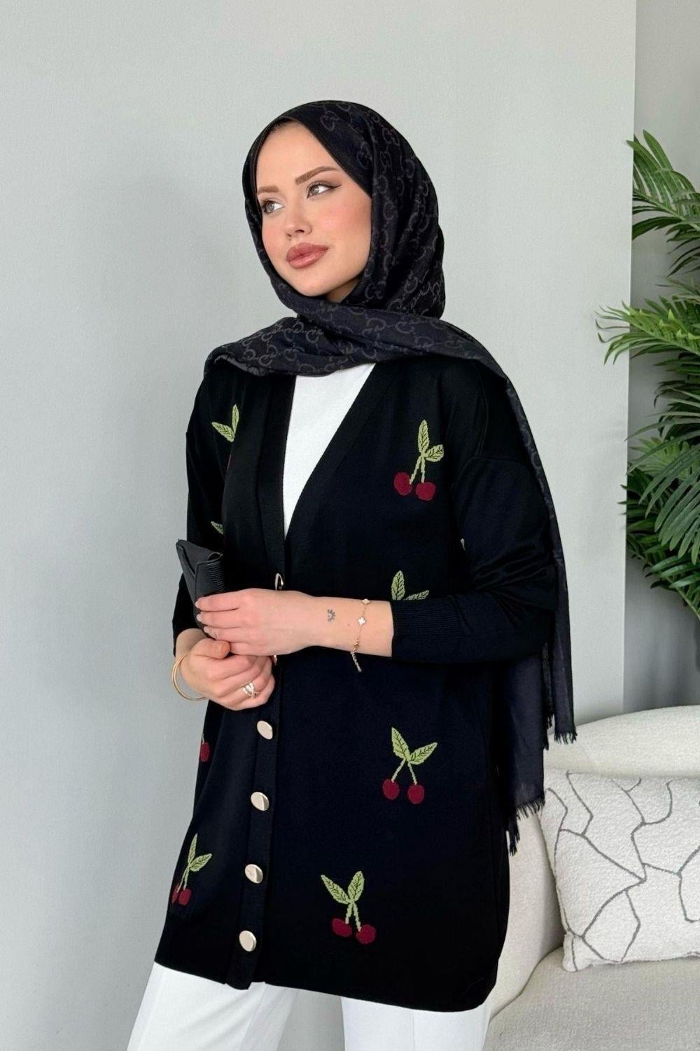 Kirazlı Merserize Hırka Siyah 25100 
