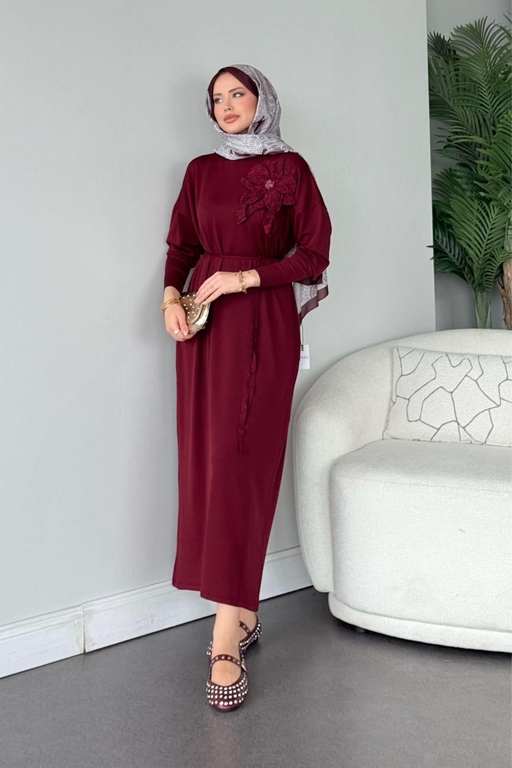 Zambak Merserize Elbise Bordo 25110 