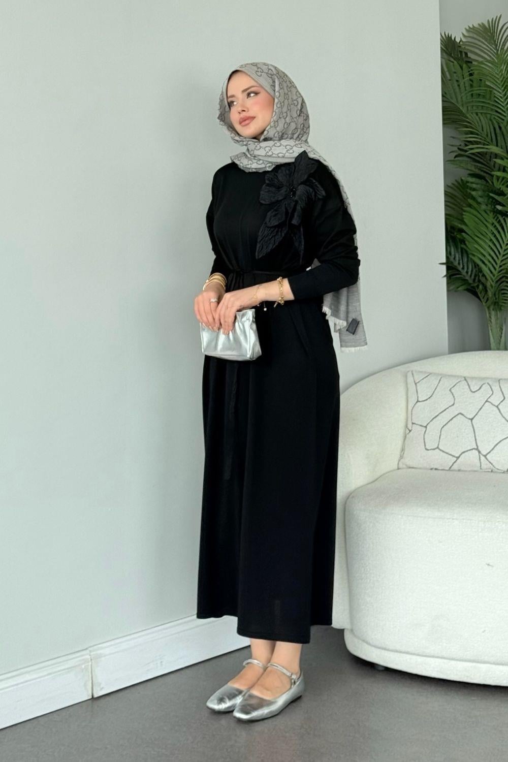 Zambak Merserize Elbise Siyah 25110 