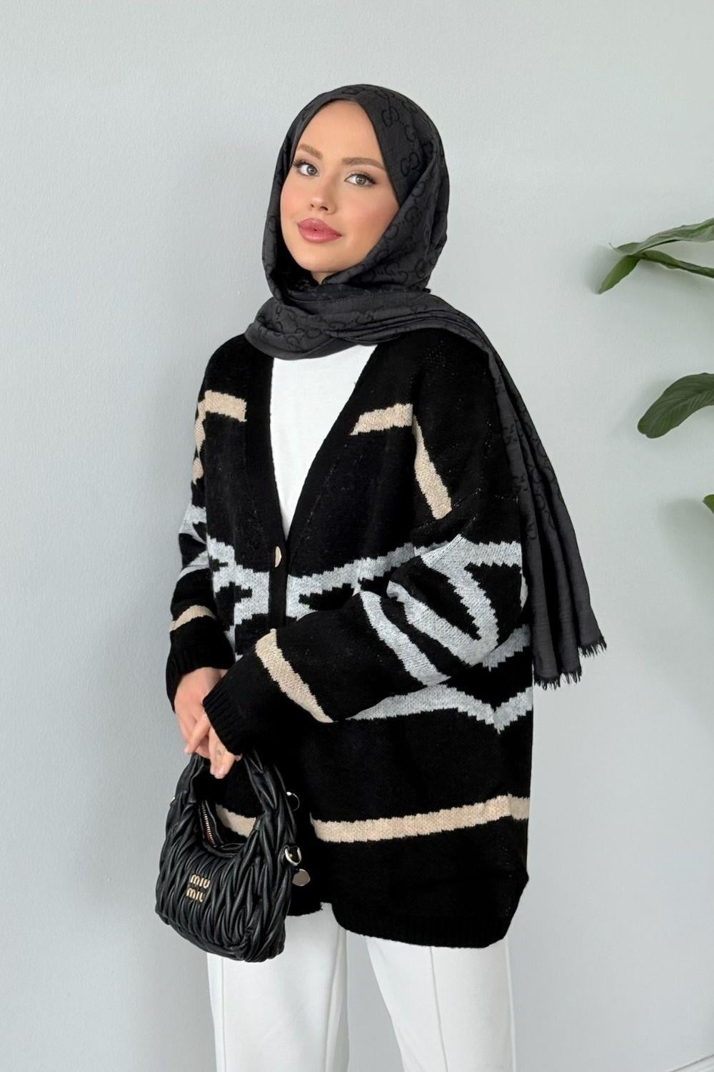 Tera Desen Yumoş Salaş Hırka Siyah 25130 