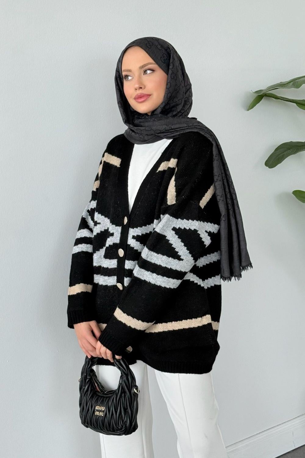 Tera Desen Yumoş Salaş Hırka Siyah 25130 