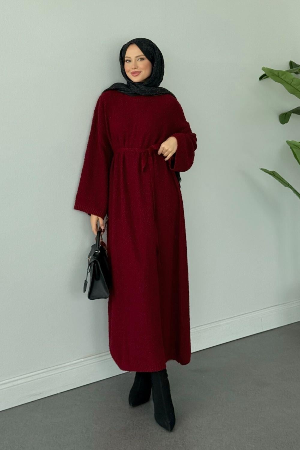 Yumoş Böcek Sim Karışımlı Kol Salaş Elbise Bordo 252500 