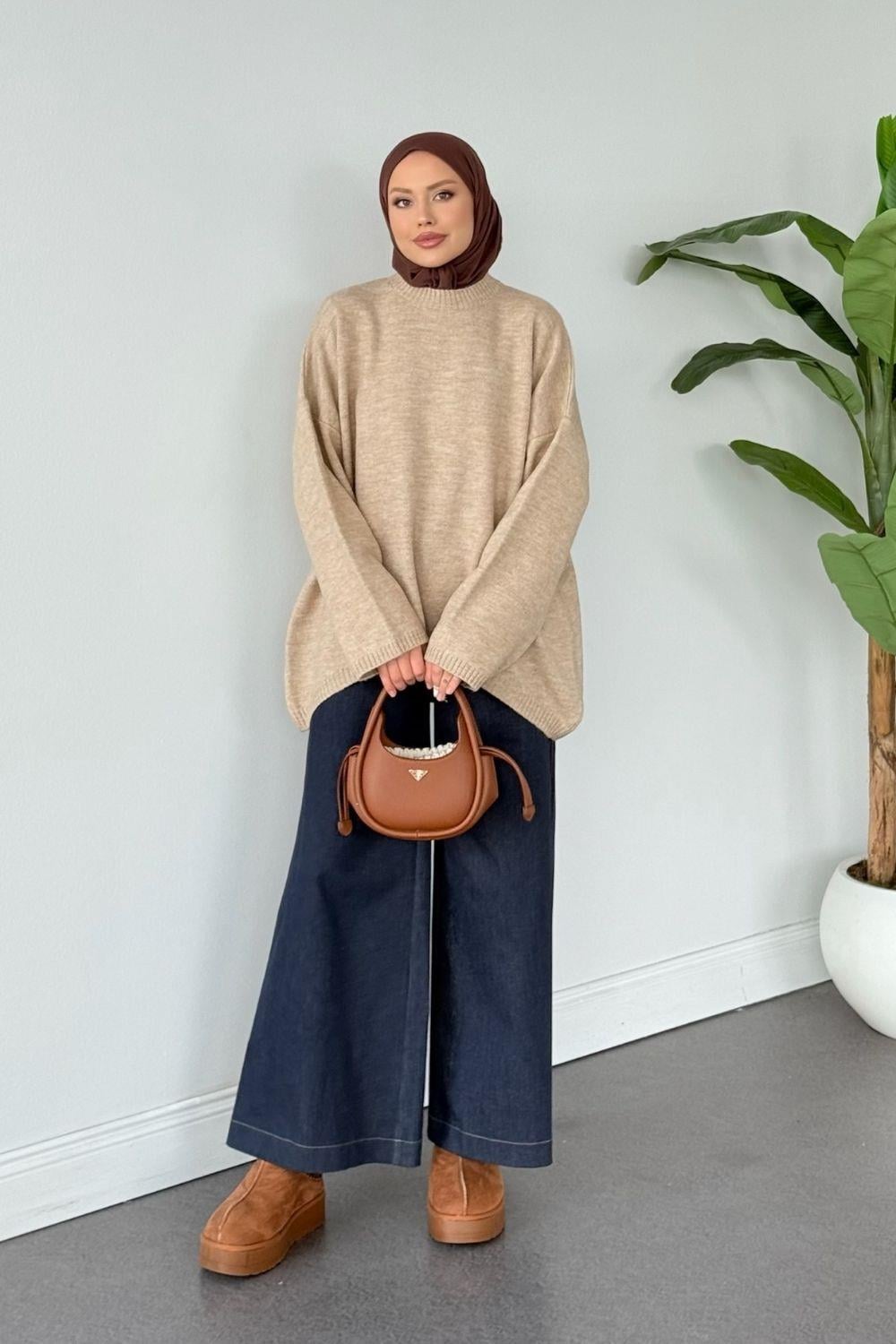 Sezin Ön Oval Kol Salaş Tunik Bej 2530 