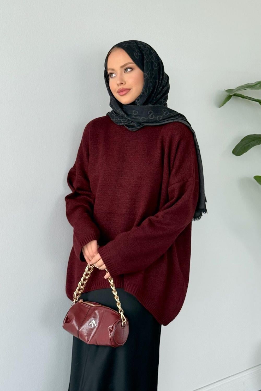 Sezin Ön Oval Kol Salaş Tunik Bordo 2530 