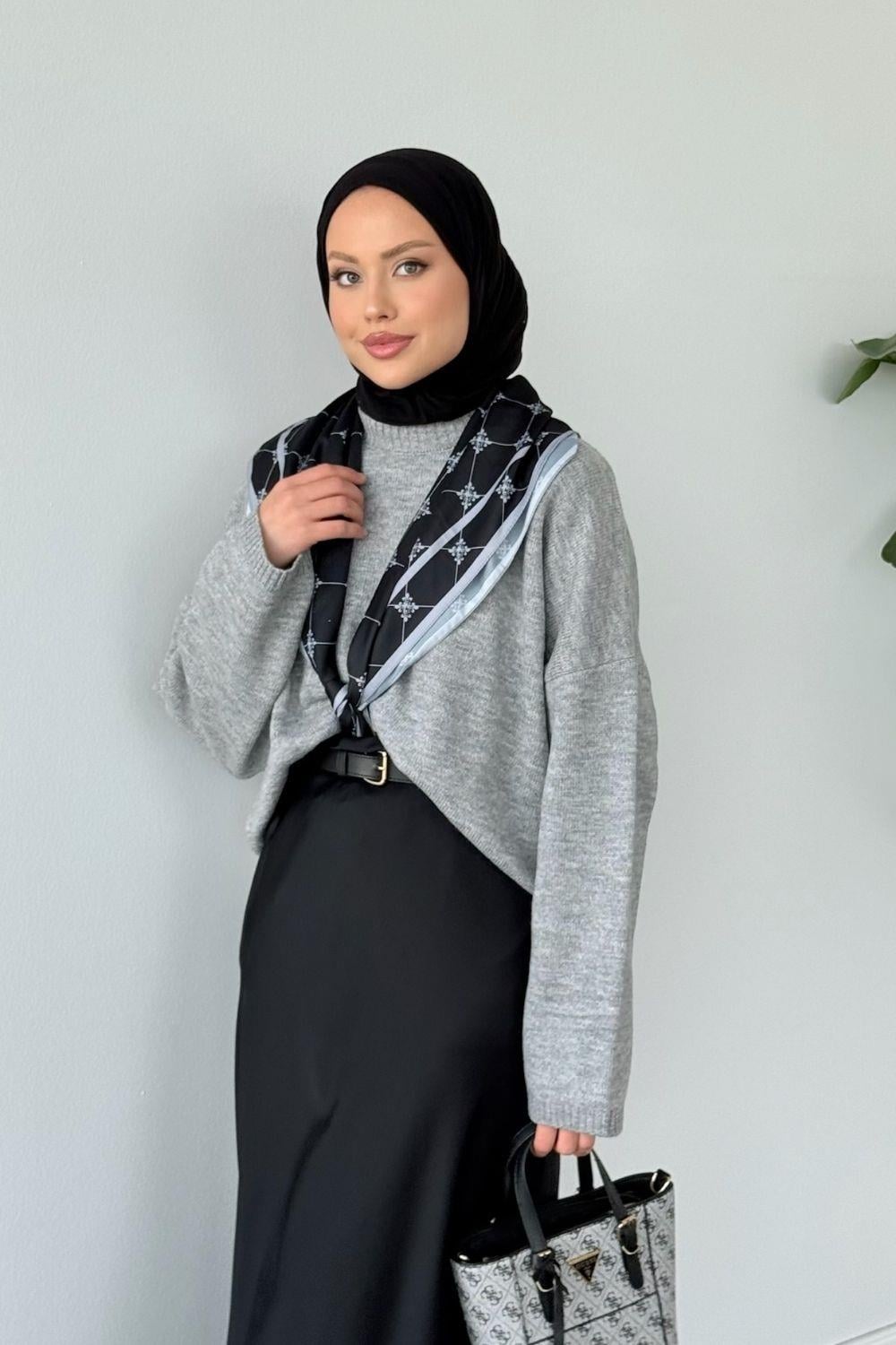 Sezin Ön Oval Kol Salaş Tunik Gri 2530 