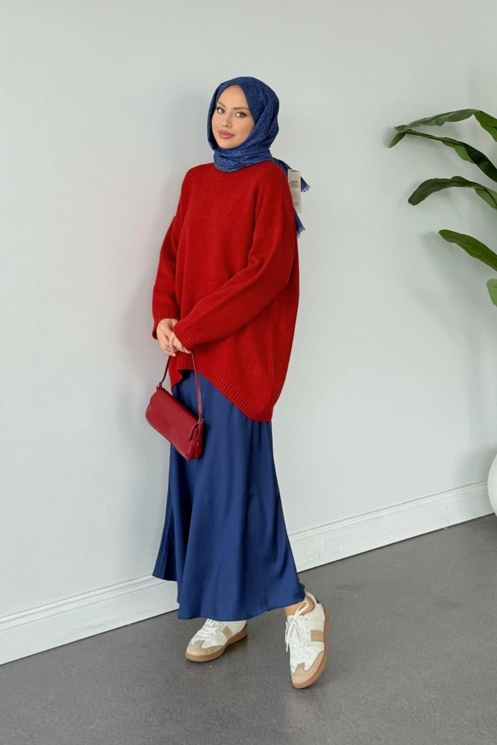 Sezin Ön Oval Kol Salaş Tunik Kırmızı 2530 