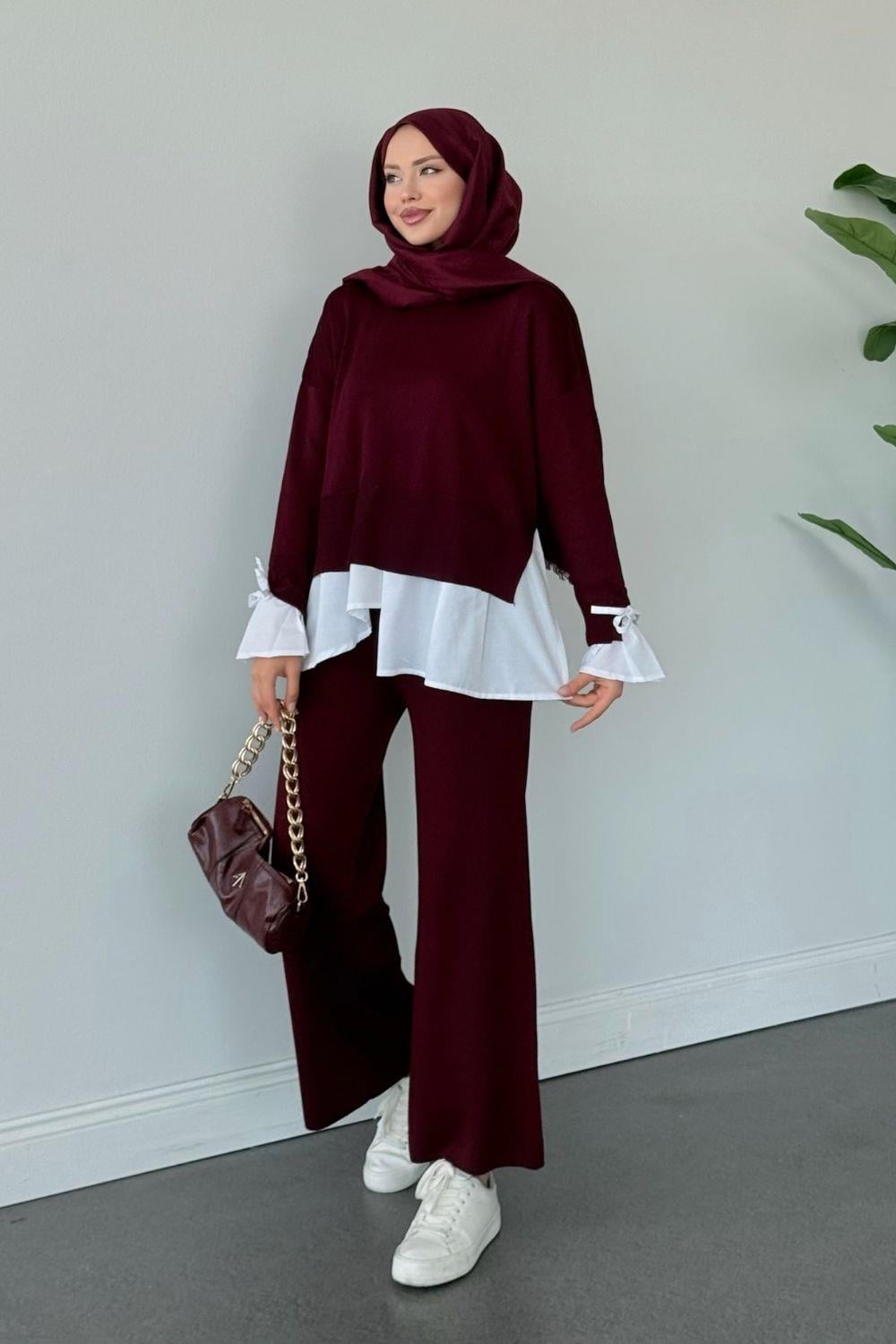 Truva Gömlek Detaylı Merserize Takım Bordo 25350 