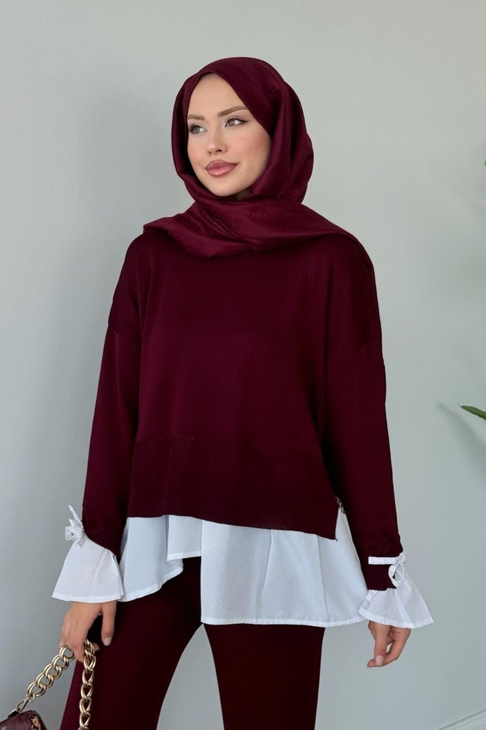 Truva Gömlek Detaylı Merserize Takım Bordo 25350 