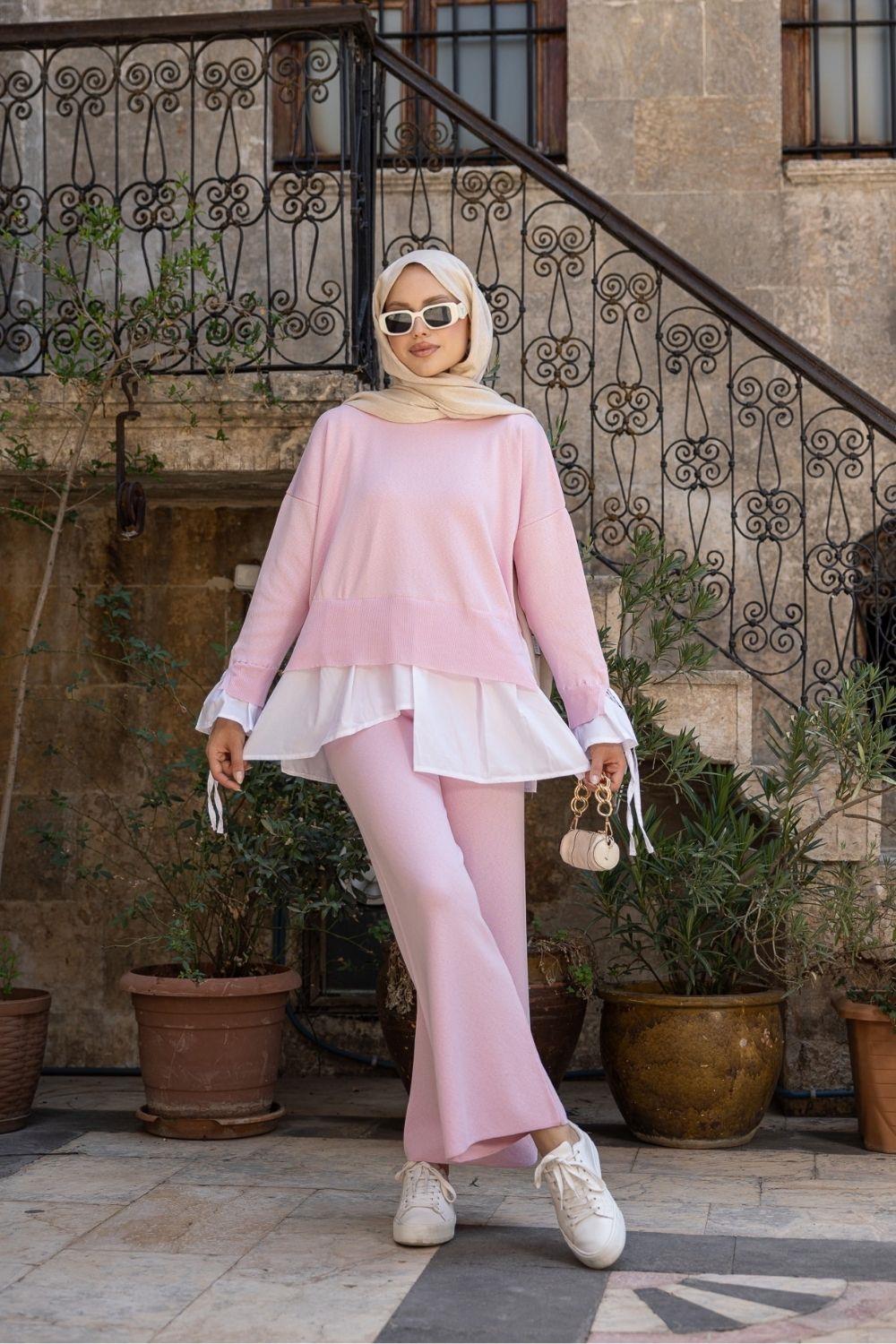 Truva Gömlek Detaylı Merserize Takım Pembe 25350 