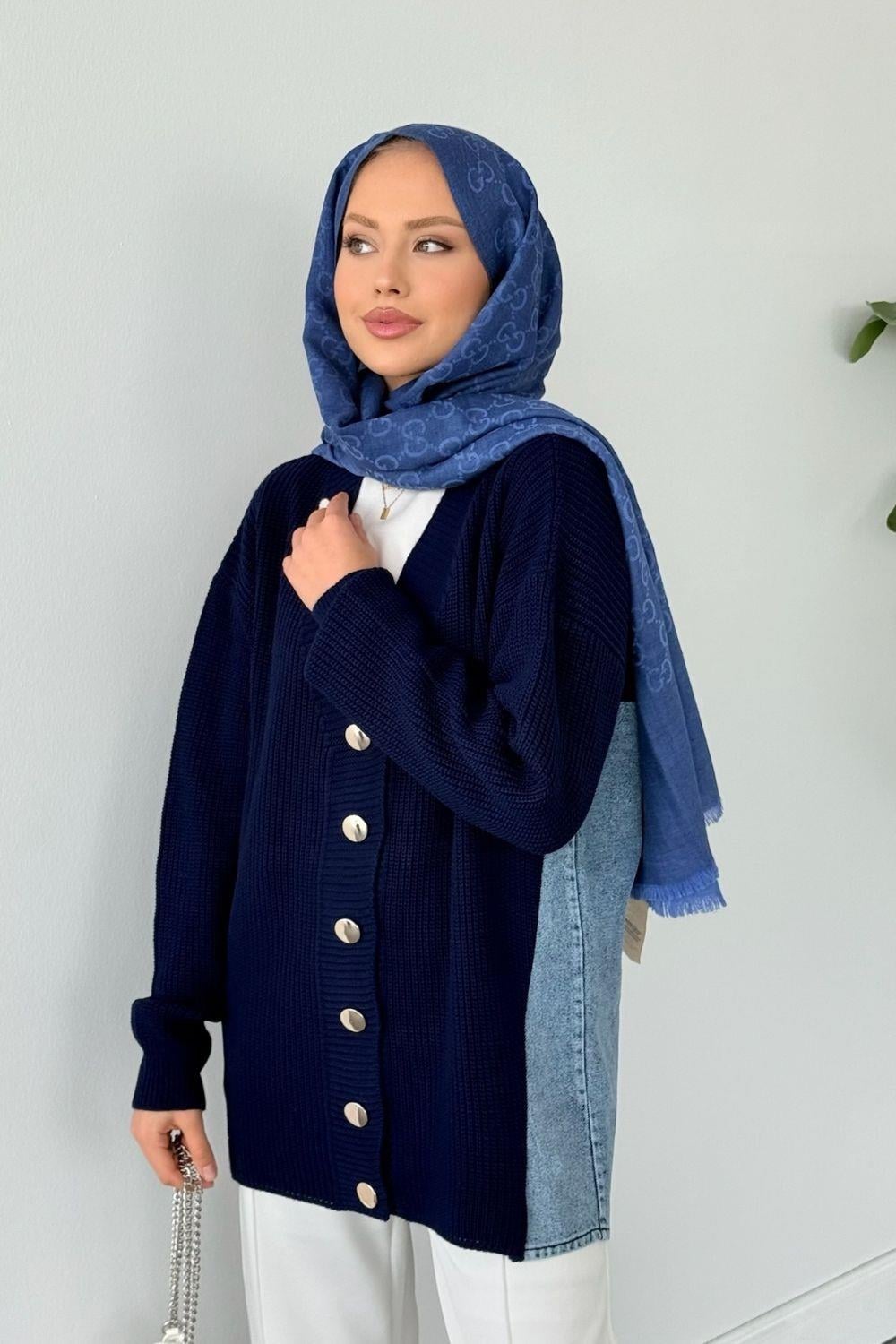 Ritim Yan Arka Kotlu Hırka Lacivert 2540 