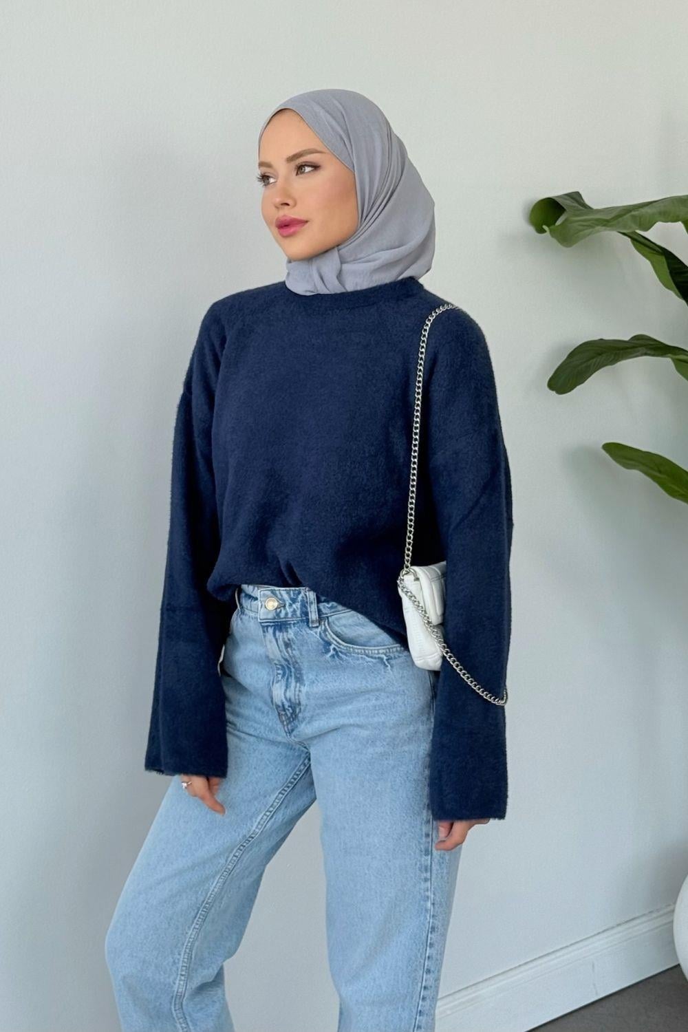 Manolya Kol Salaş Kedi Sakal Bluz Lacivert 25440 