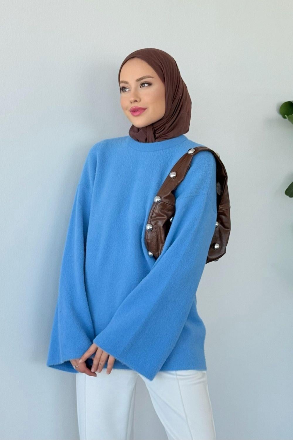 Manolya Kol Salaş Kedi Sakal Bluz Mavi 25440 