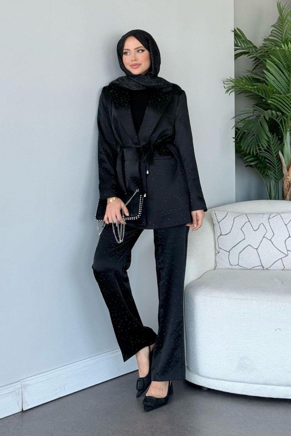 Zeina Taşlı Takım Siyah 2548 