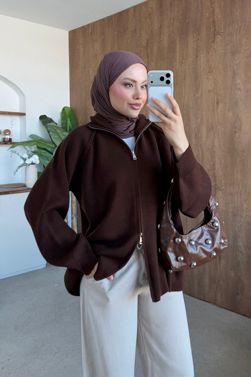 Rosie Fermuarlı Hırka Kahverengi 25800 