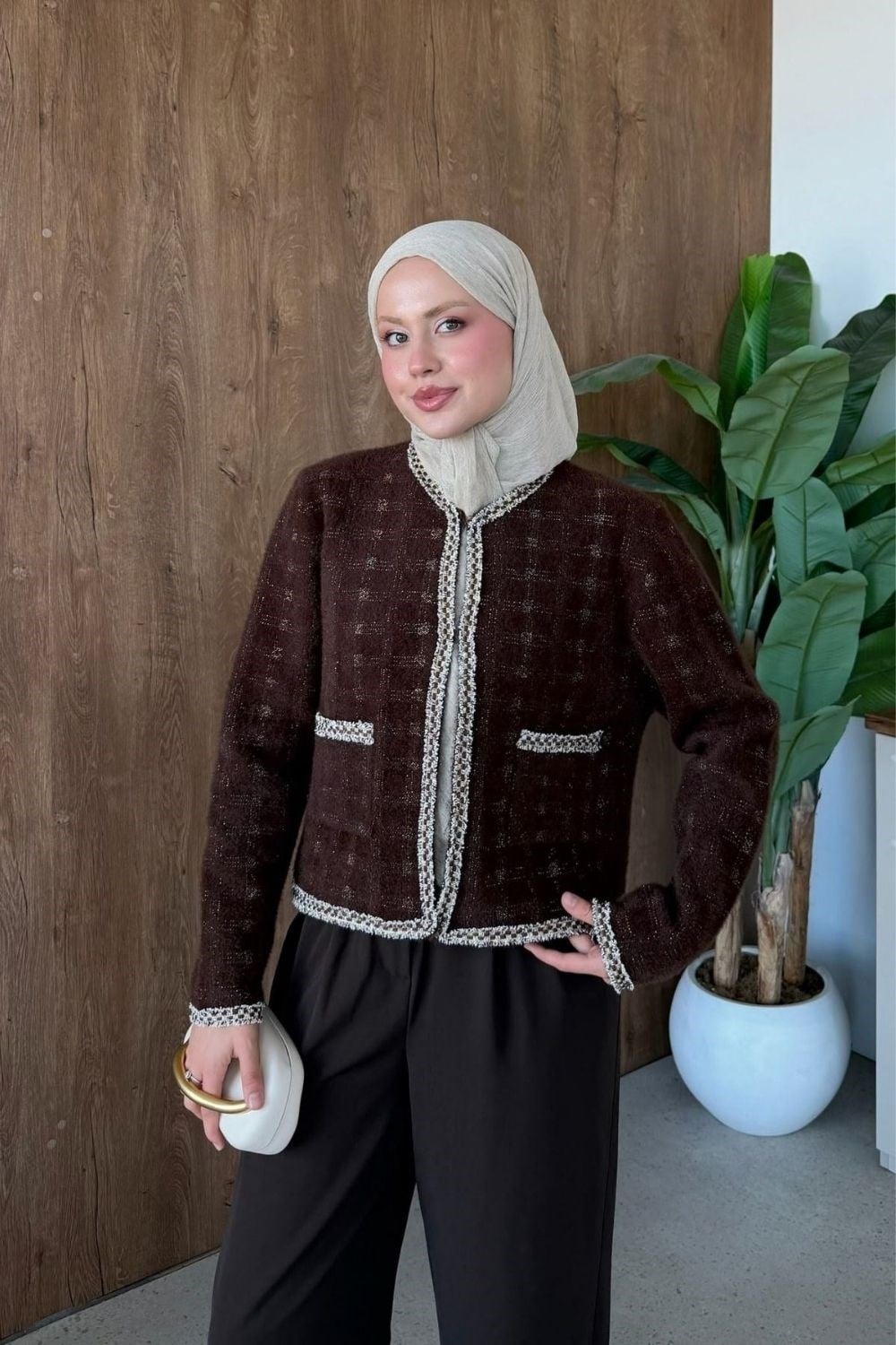 Elera Simli Angora Ceket Kahverengi 26222 