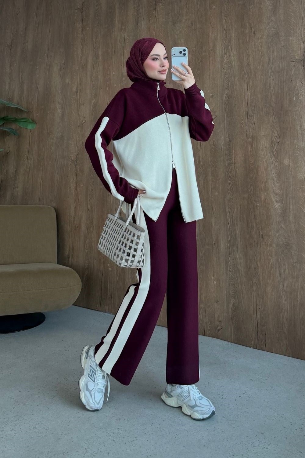 Bero Garnili Fermuarlı Takım Bordo 26264 