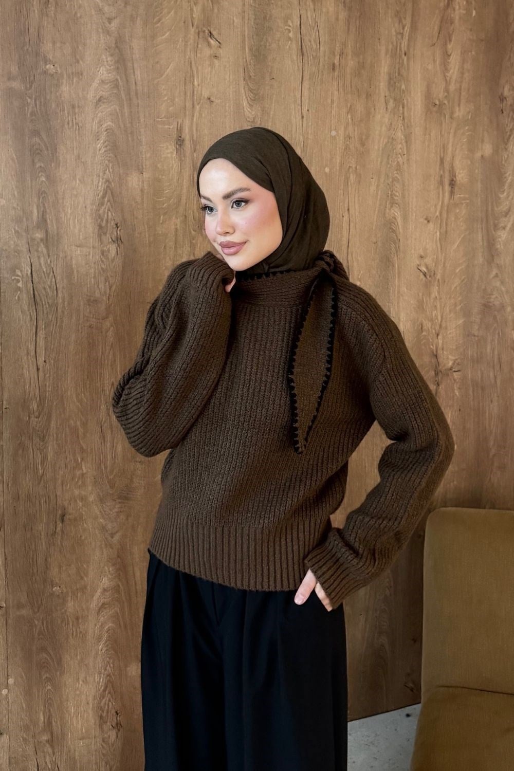 İkonik Yaka Dty Kazak Kahverengi 2650 