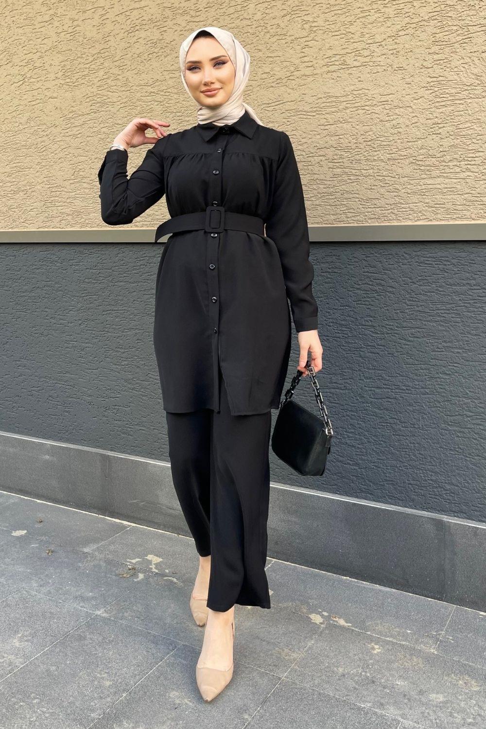 Kemerli Ayrobin Pantolonlu Takım Siyah 2760 