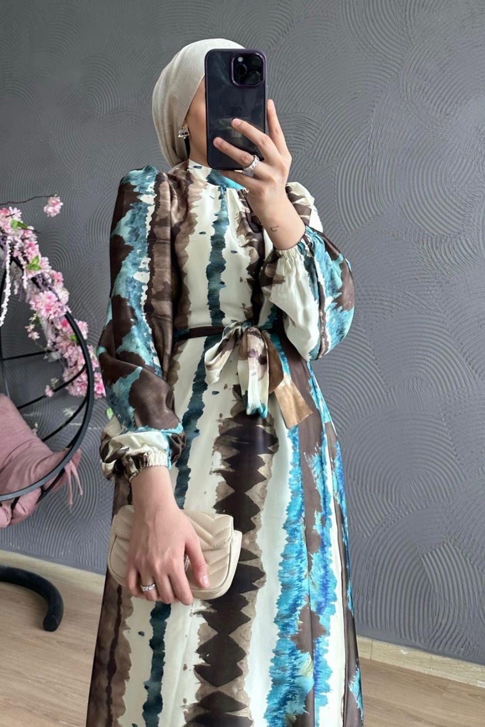 Sahra Saten Elbise Haki 2787 