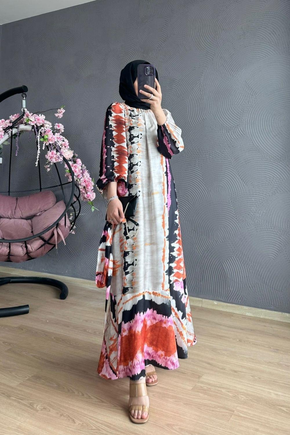 Sahra Saten Elbise Siyah 2787 