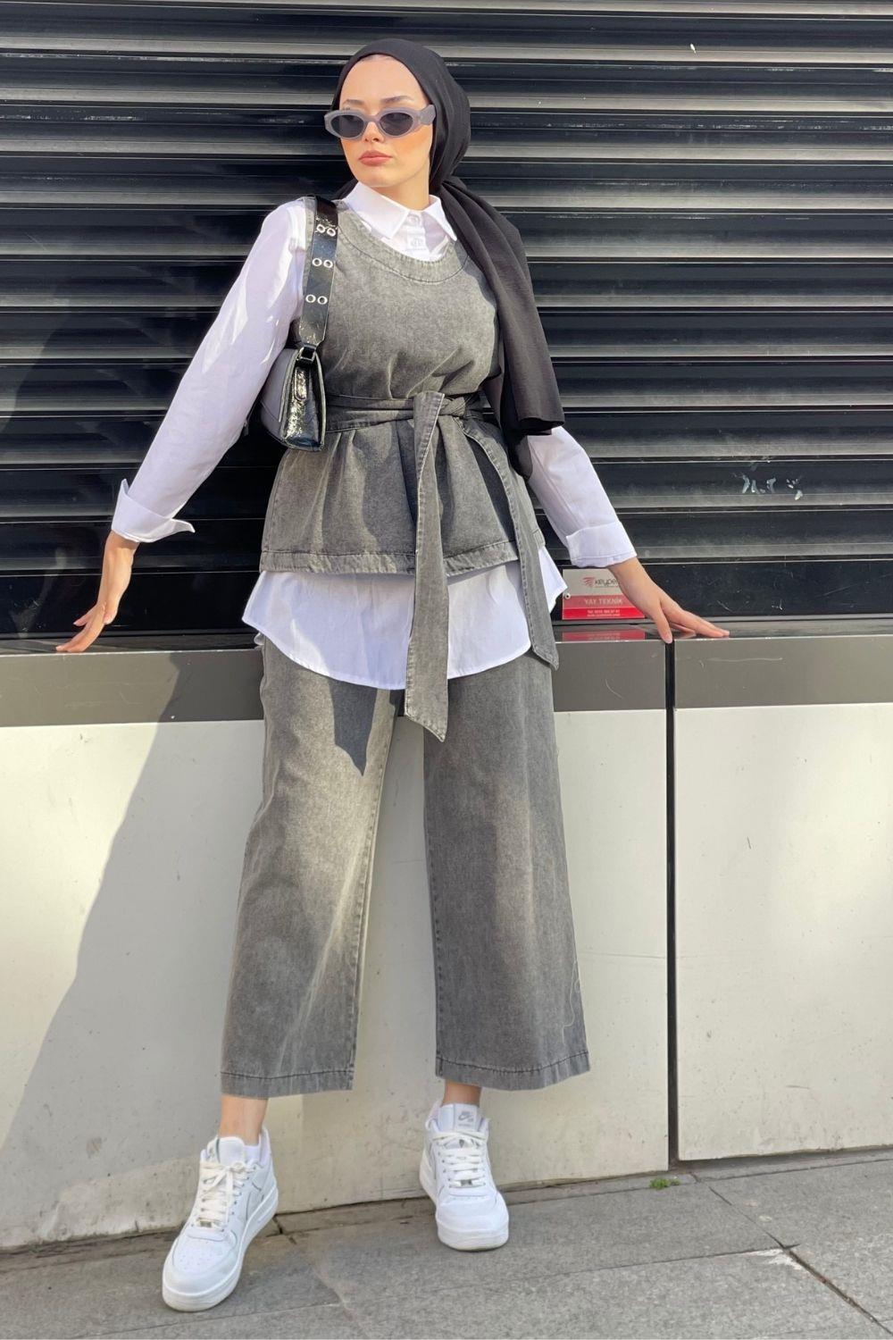 Üçlü Denim Takım Füme 2797 