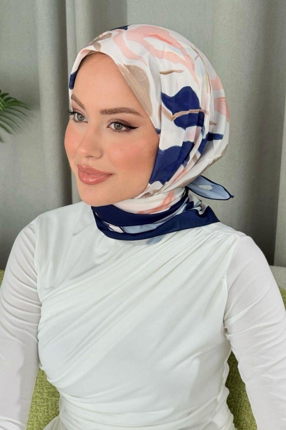 Dijital Desenli Eşarp Pudra 30040 