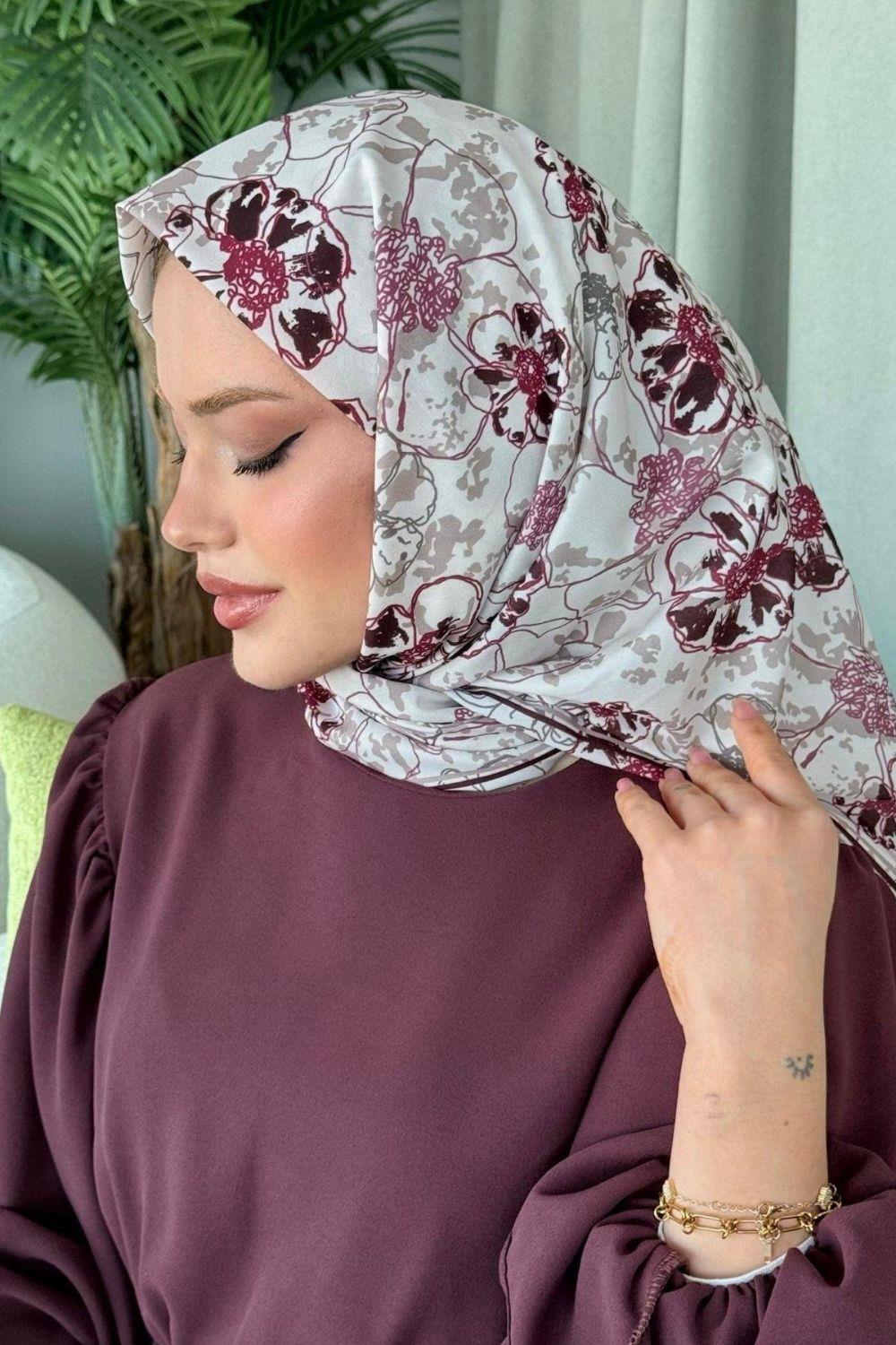 Lily Dijital Desenli Eşarp Mürdüm 30120 