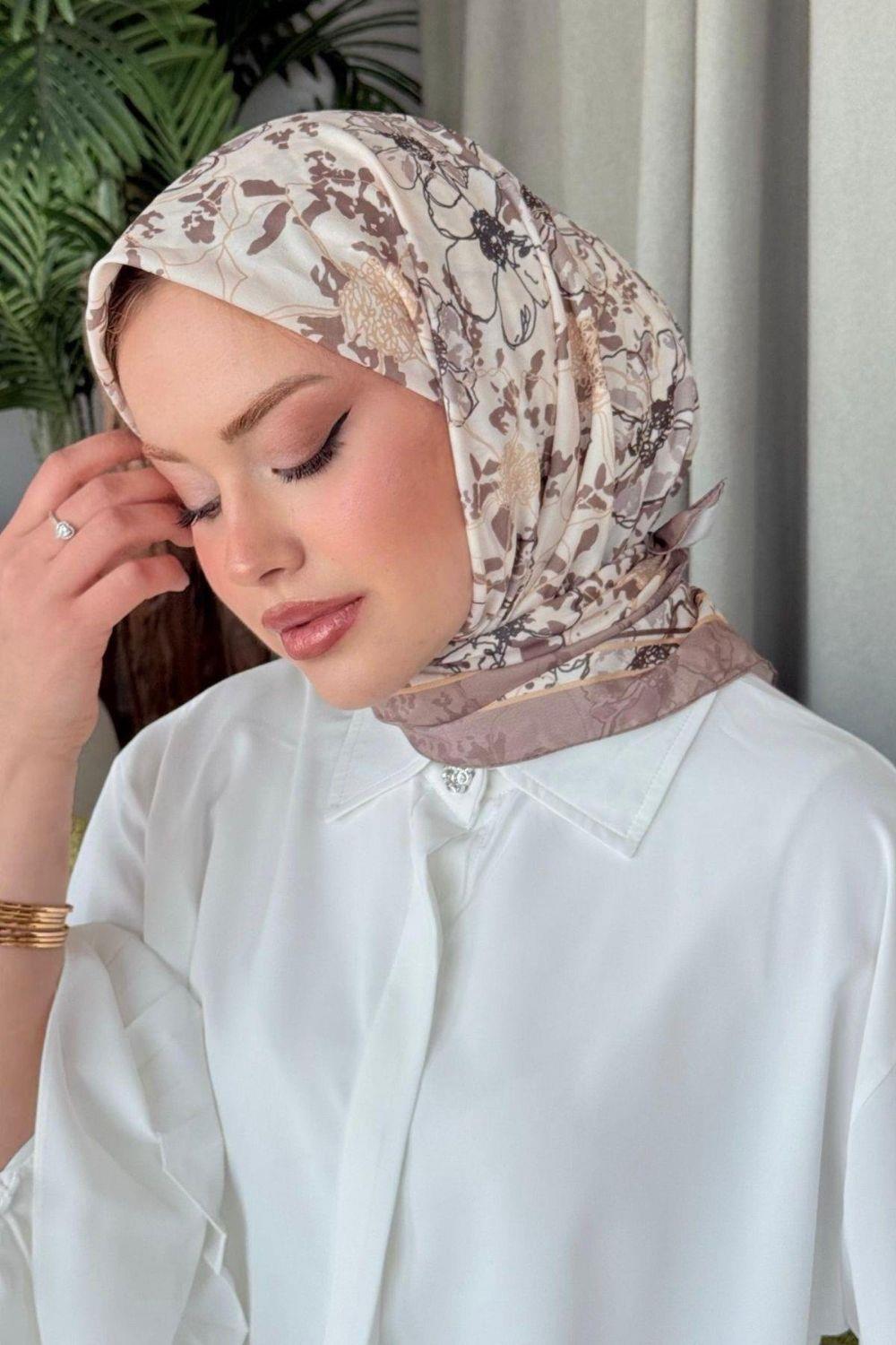 Lily Dijital Desenli Eşarp Vizon 30120 