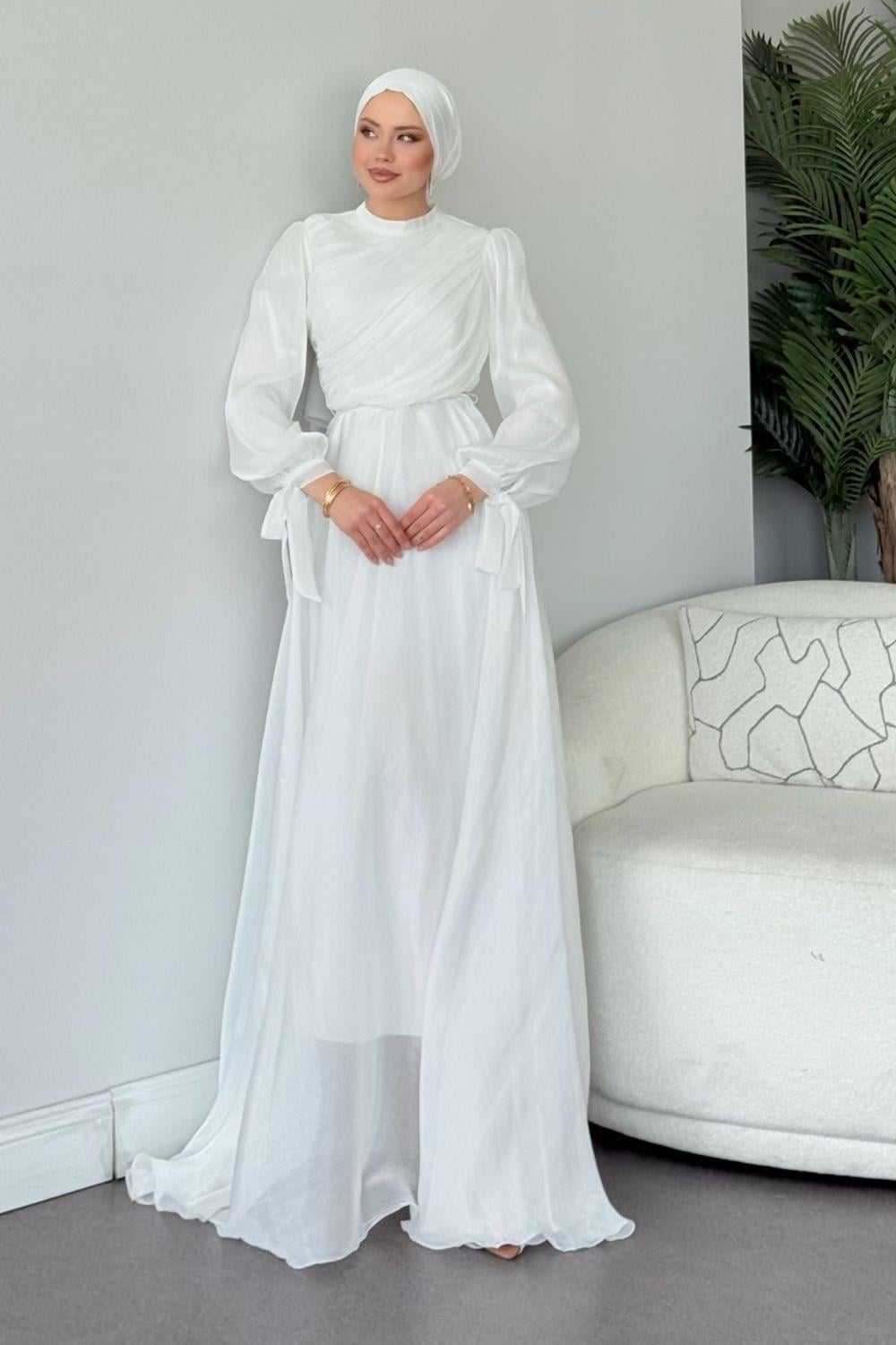 Su Piliseli Abiye Beyaz 3023 