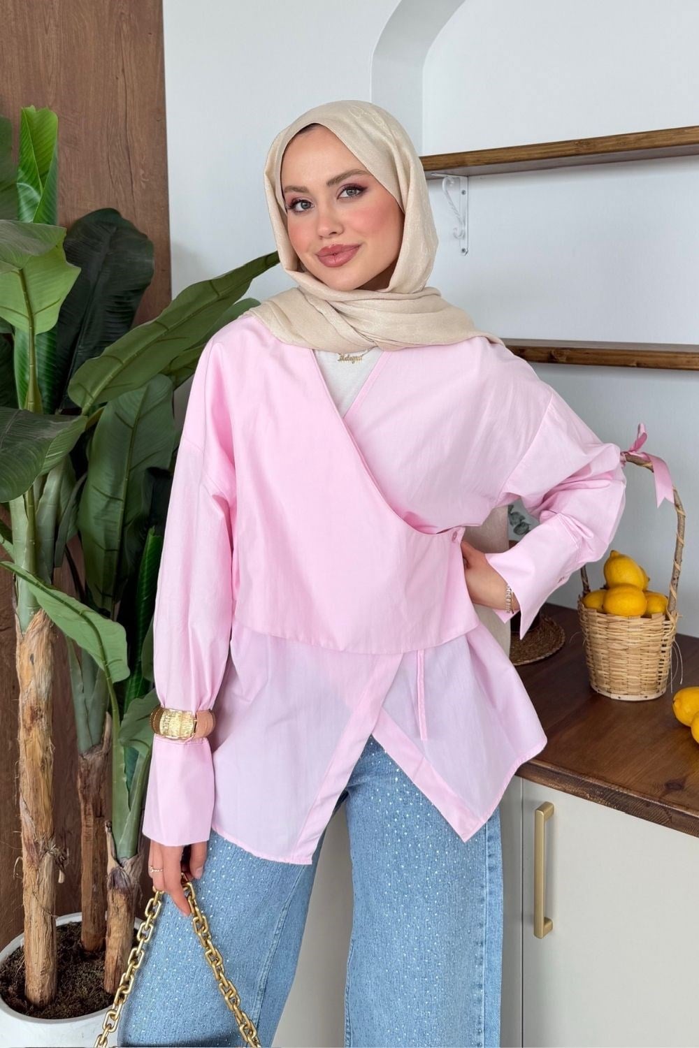 Luna Yandan Düğmeli Gömlek Pembe 3038 