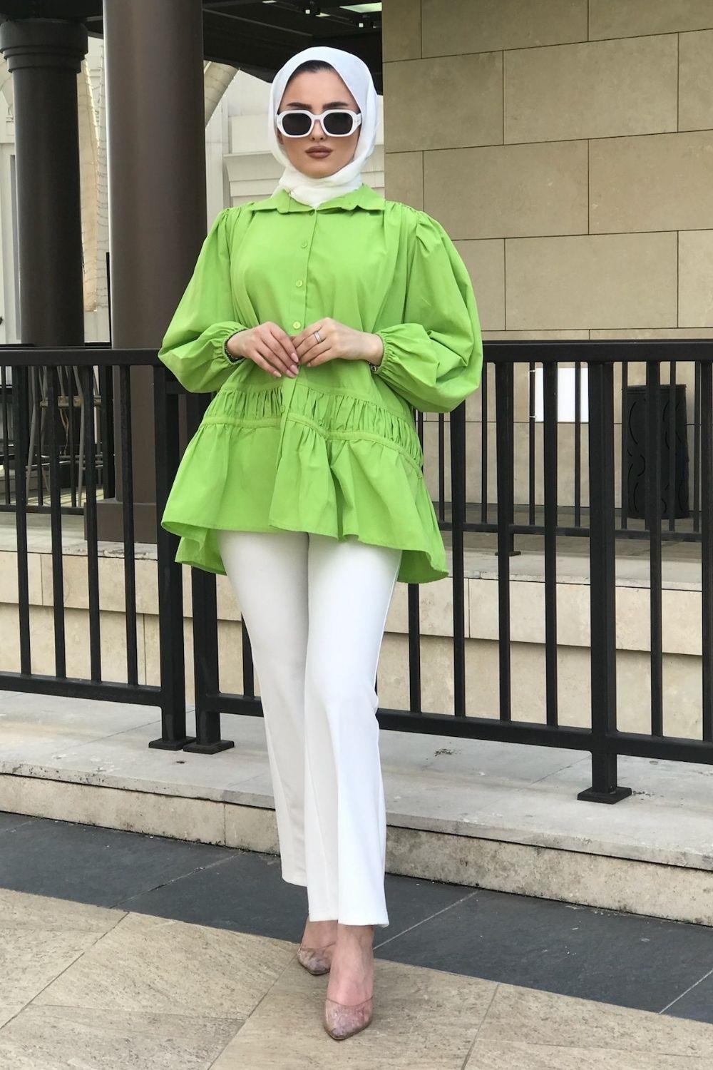 Beli Büzgülü Tunik Fıstık Yeşili 3055 