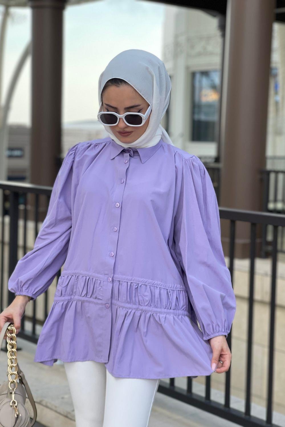 Beli Büzgülü Tunik Lila 3055 