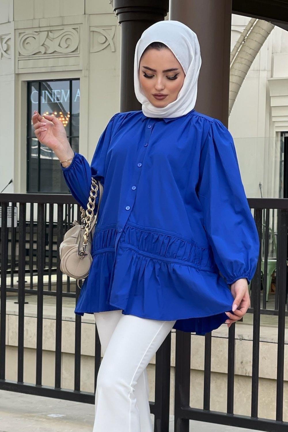 Beli Büzgülü Tunik Saks 3055 