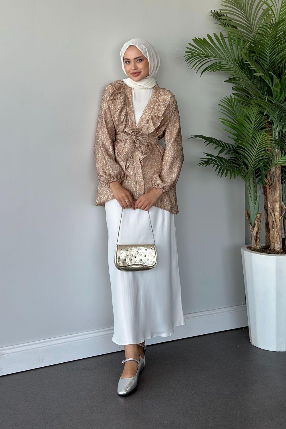 Önü Fırfırlı Kimono Vizon 3070 