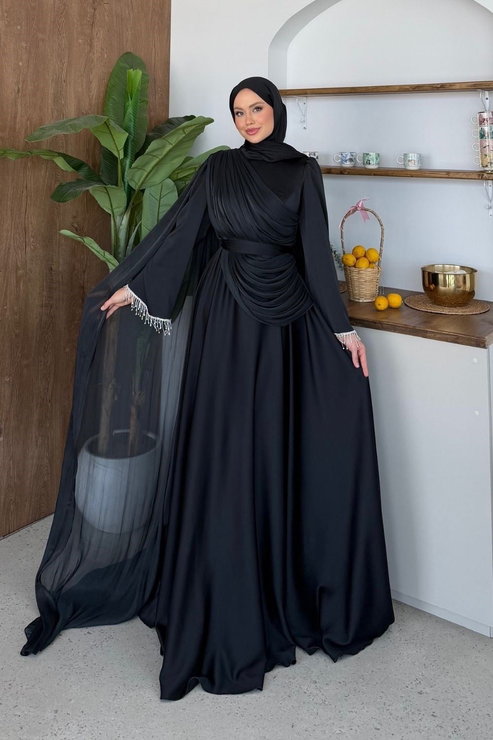 Alara Kol Detay Abiye Siyah 3100 