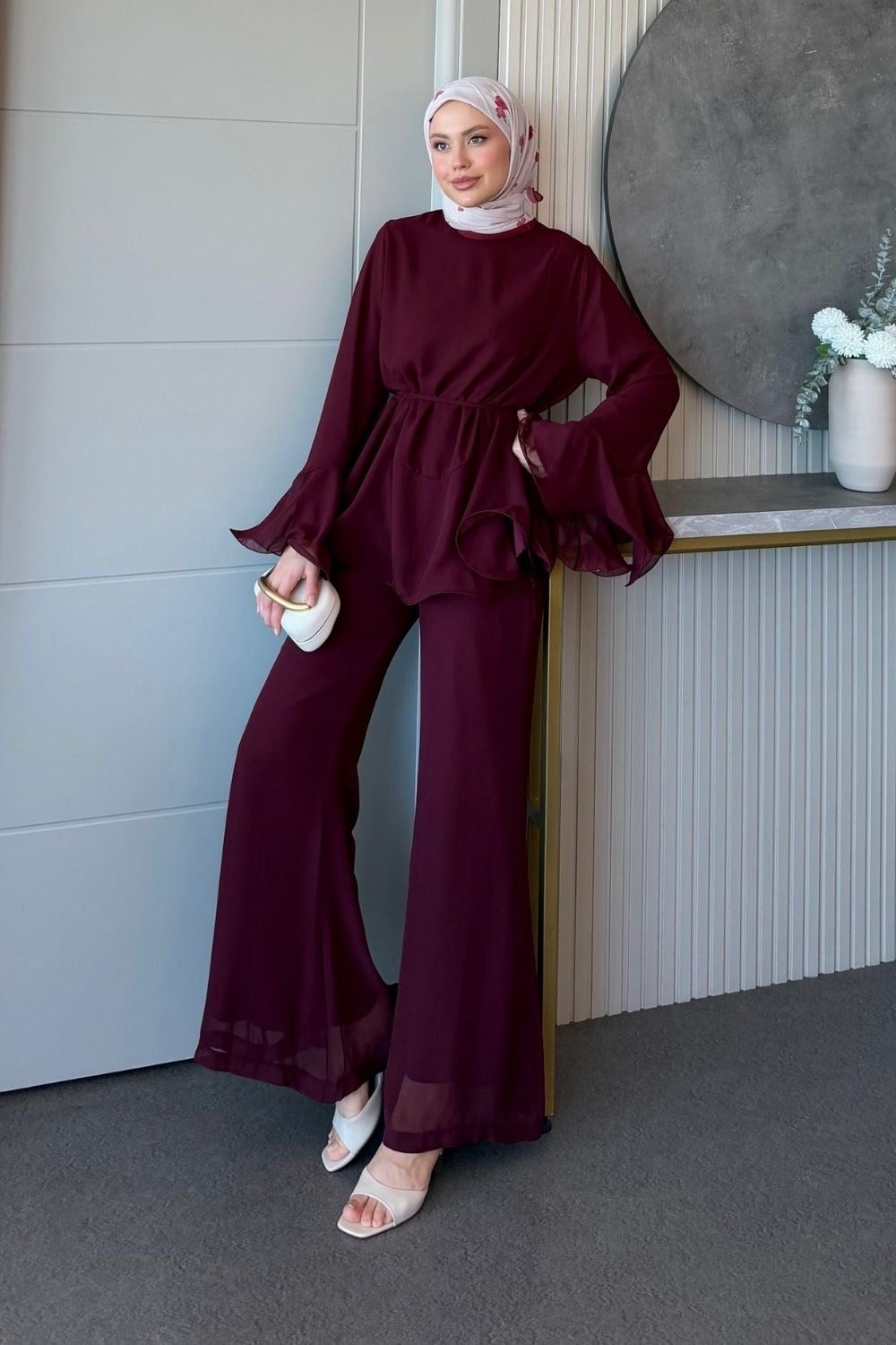 Moonlight Şifon Takım Bordo 3270 
