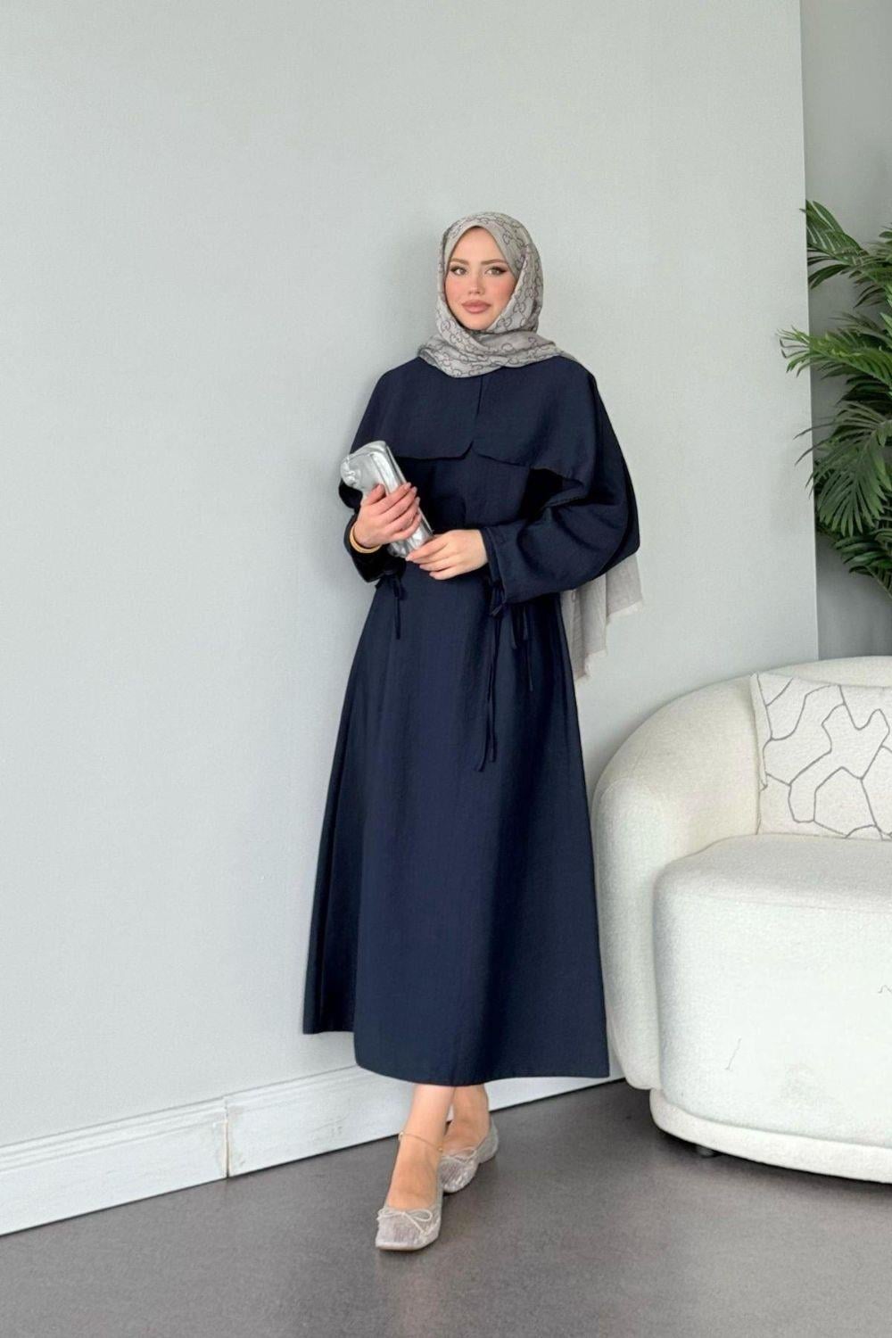 Loya Pelerinli Elbise Lacivert 3309 