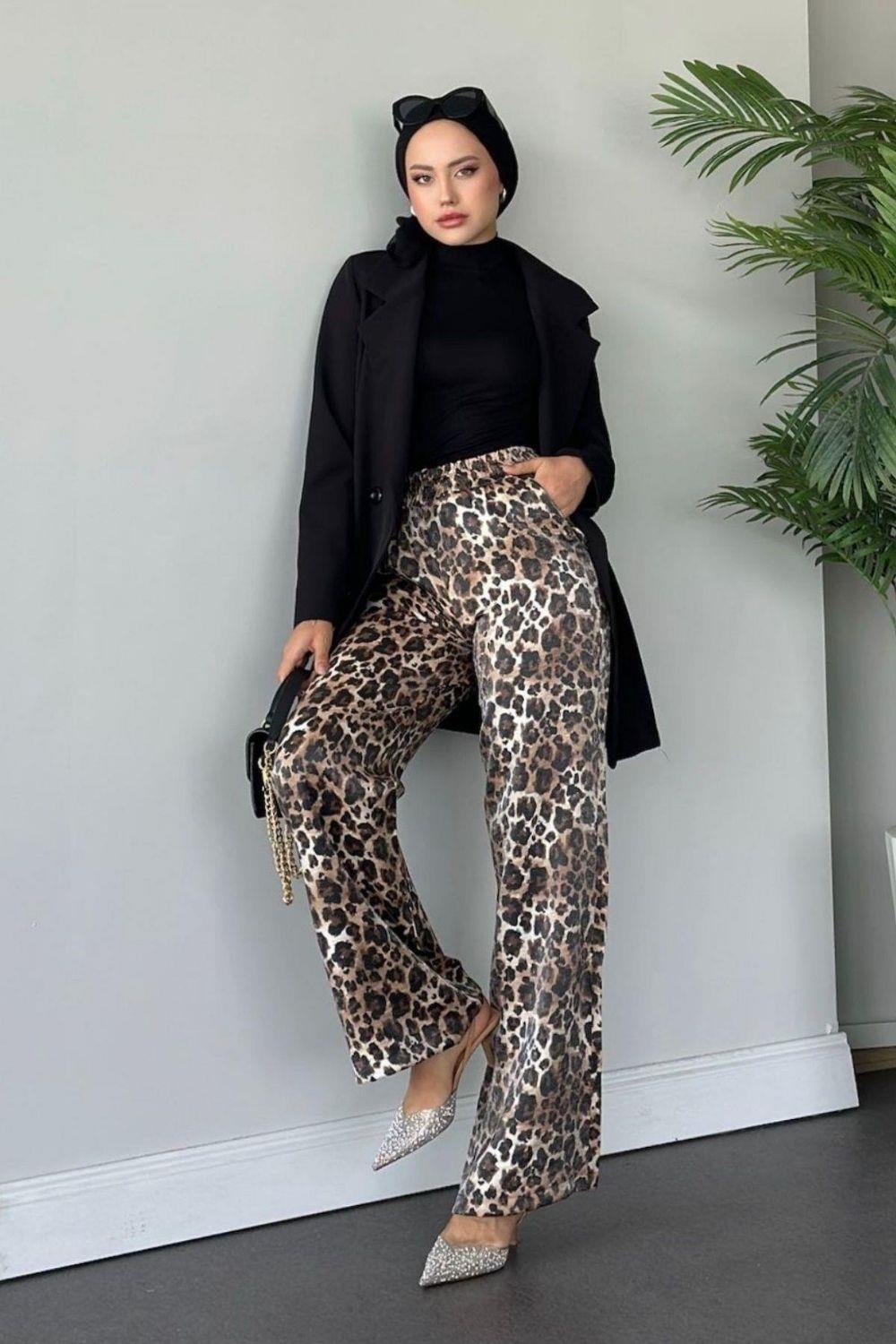 Leoparlı Pantolon Kahverengi 33505 