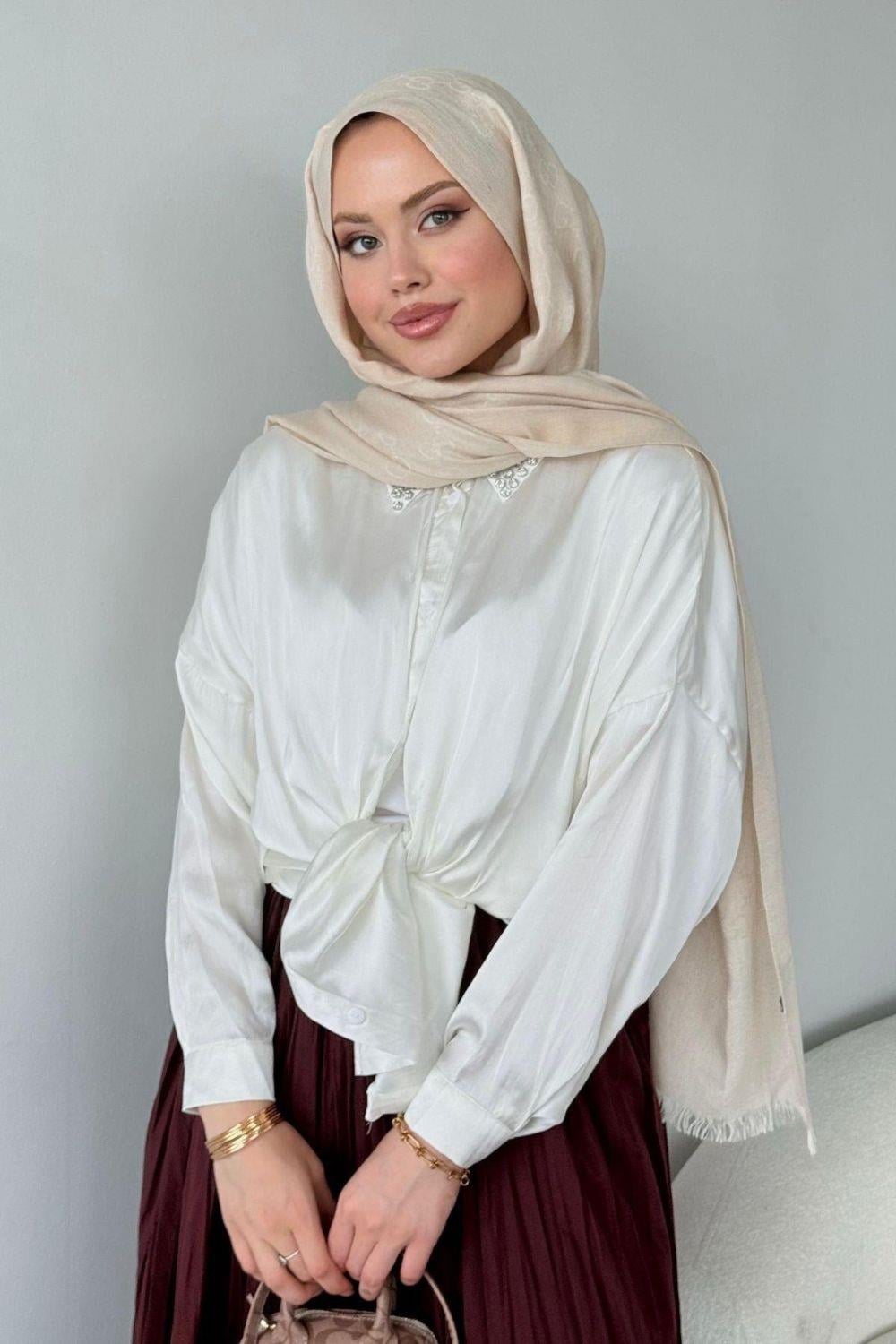 Pelin Saten Gömlek Beyaz 3677 