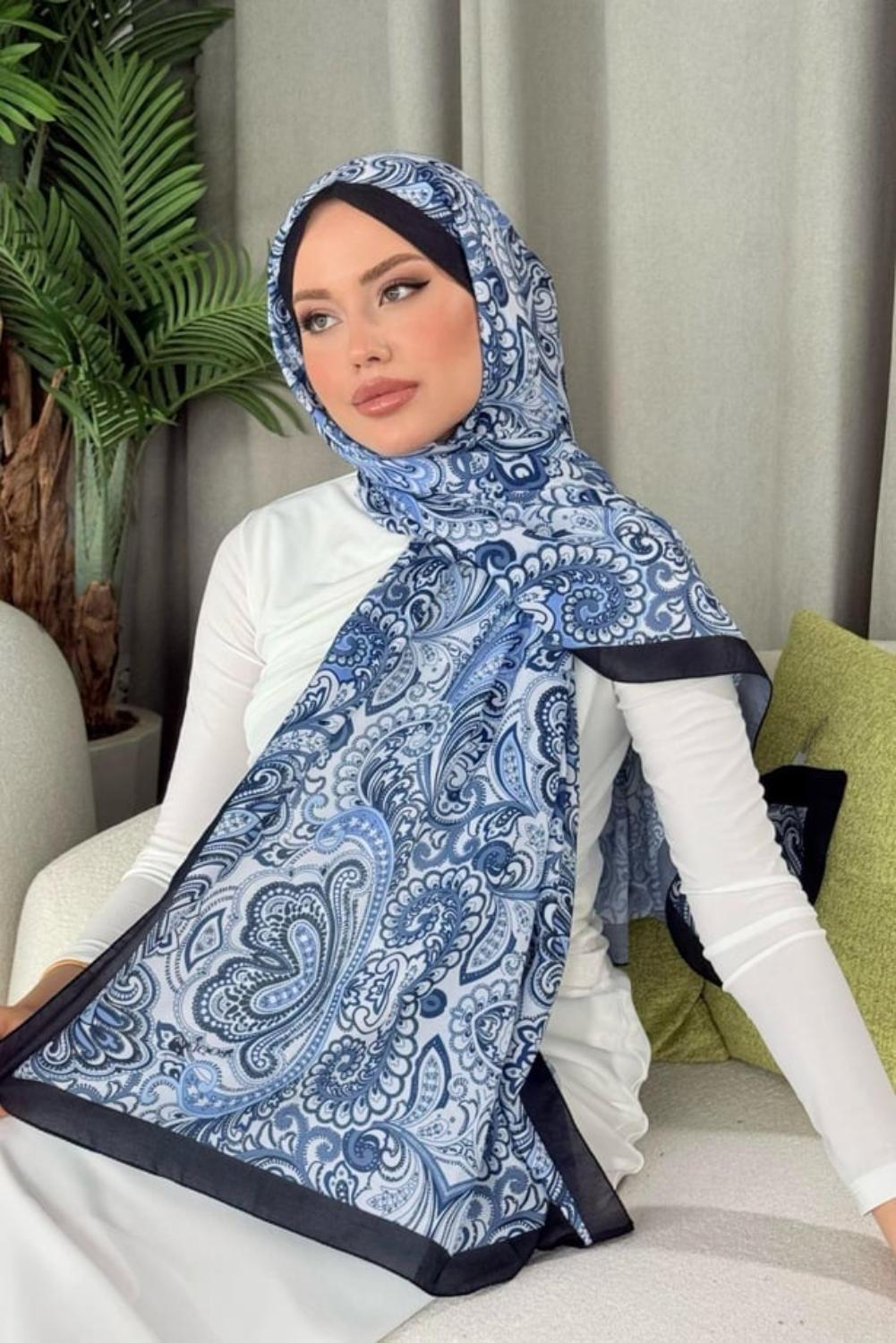 Dijital Soft Desen Şal Lacivert 40050 
