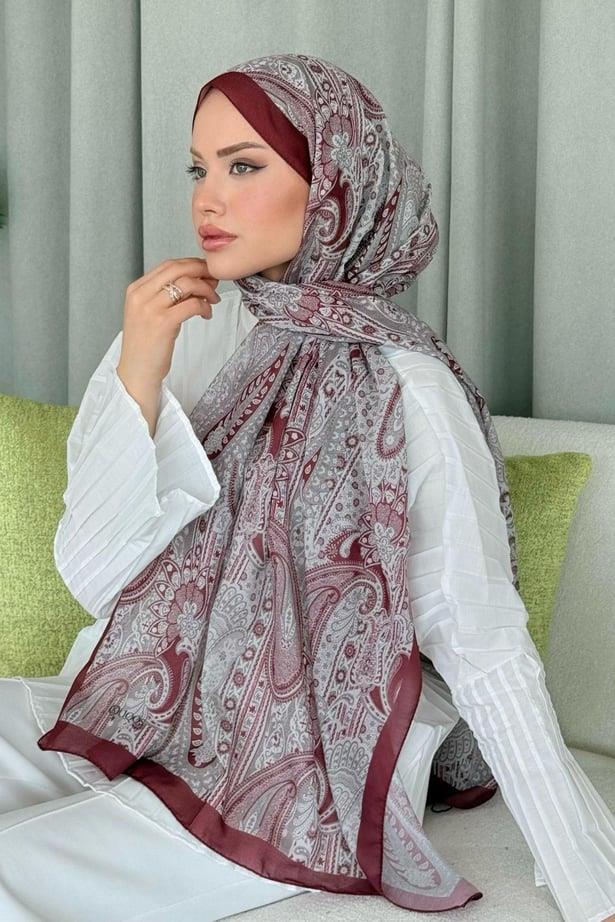 Gasta Dijital Etnik Desen Şal Bordo 4012 