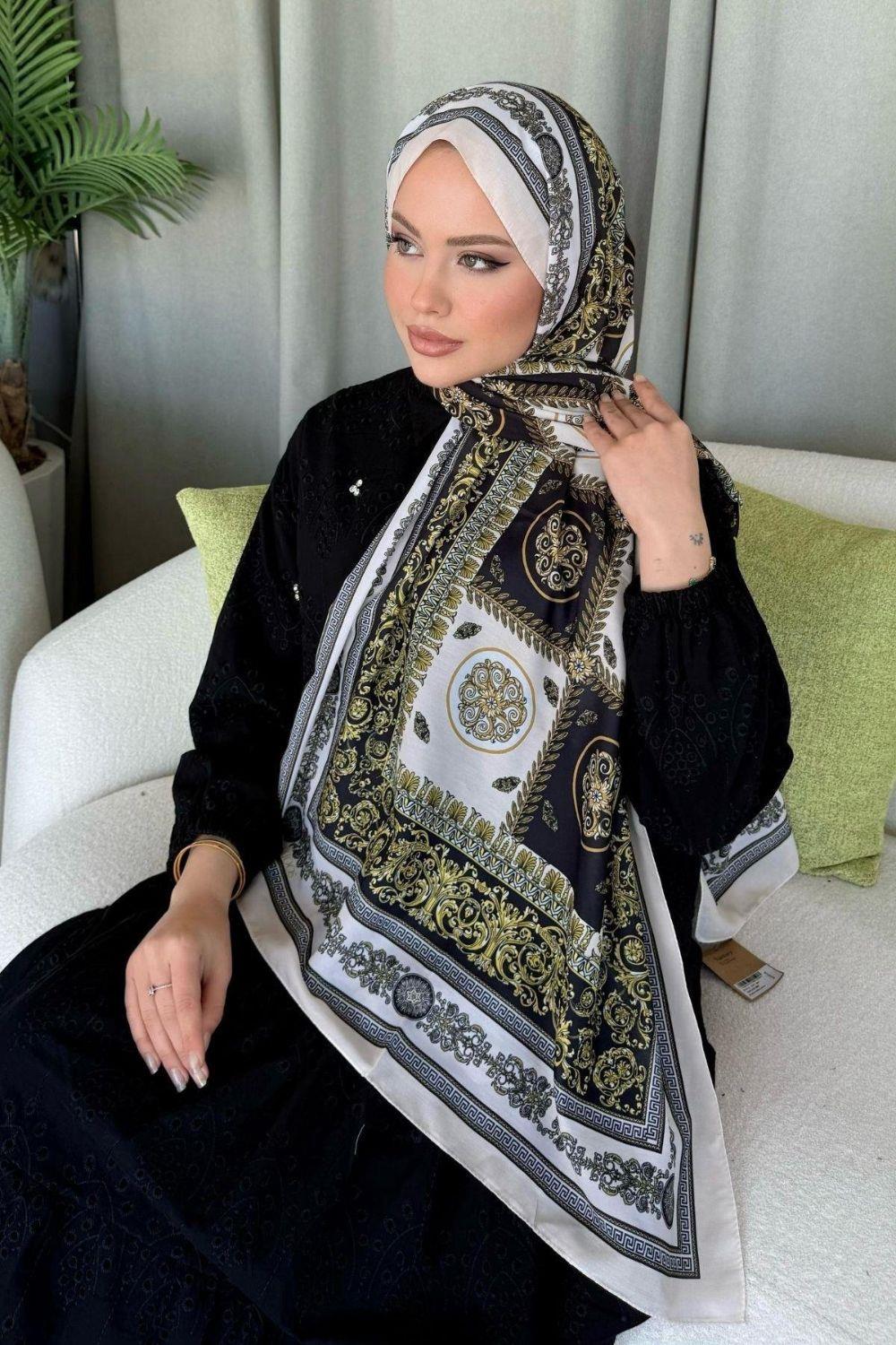 Kuoos Dijital Baskılı Şal Ekru 4014 