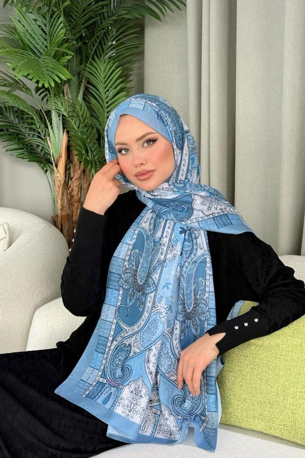 Lagün Desen Şal Bebe Mavisi 4021 