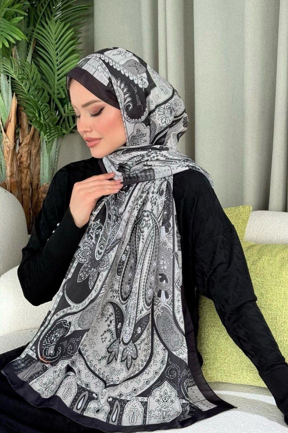Lagün Desen Şal Siyah 4021 