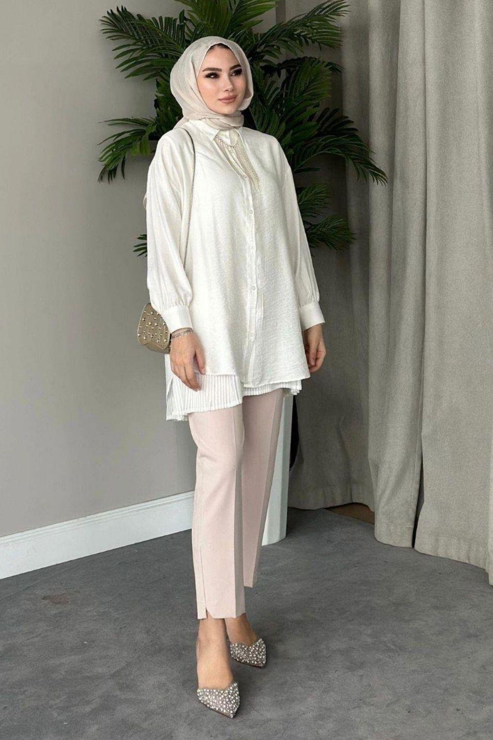 Kolyeli Tunik Ekru 4084 