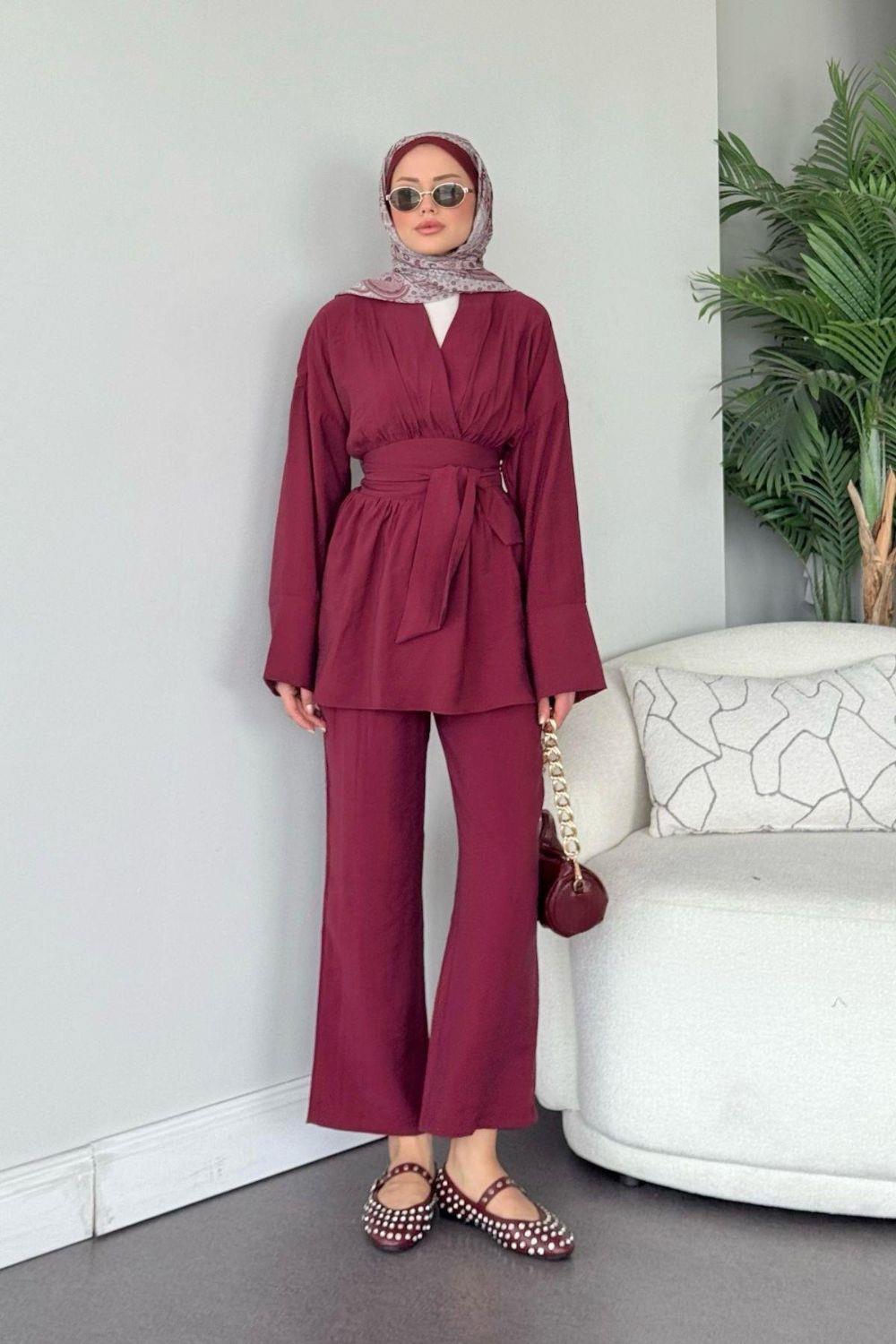 Model Kuşaklı Takım Bordo 41332 