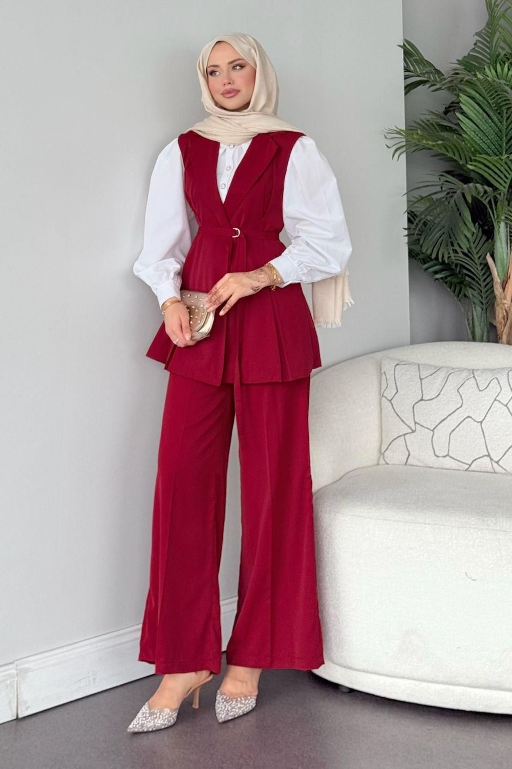 Ruha Yelekli Takım Bordo 41334 