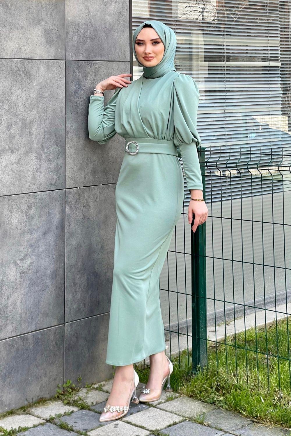 Önü Çapraz Kemerli Elbise Mint 4140 
